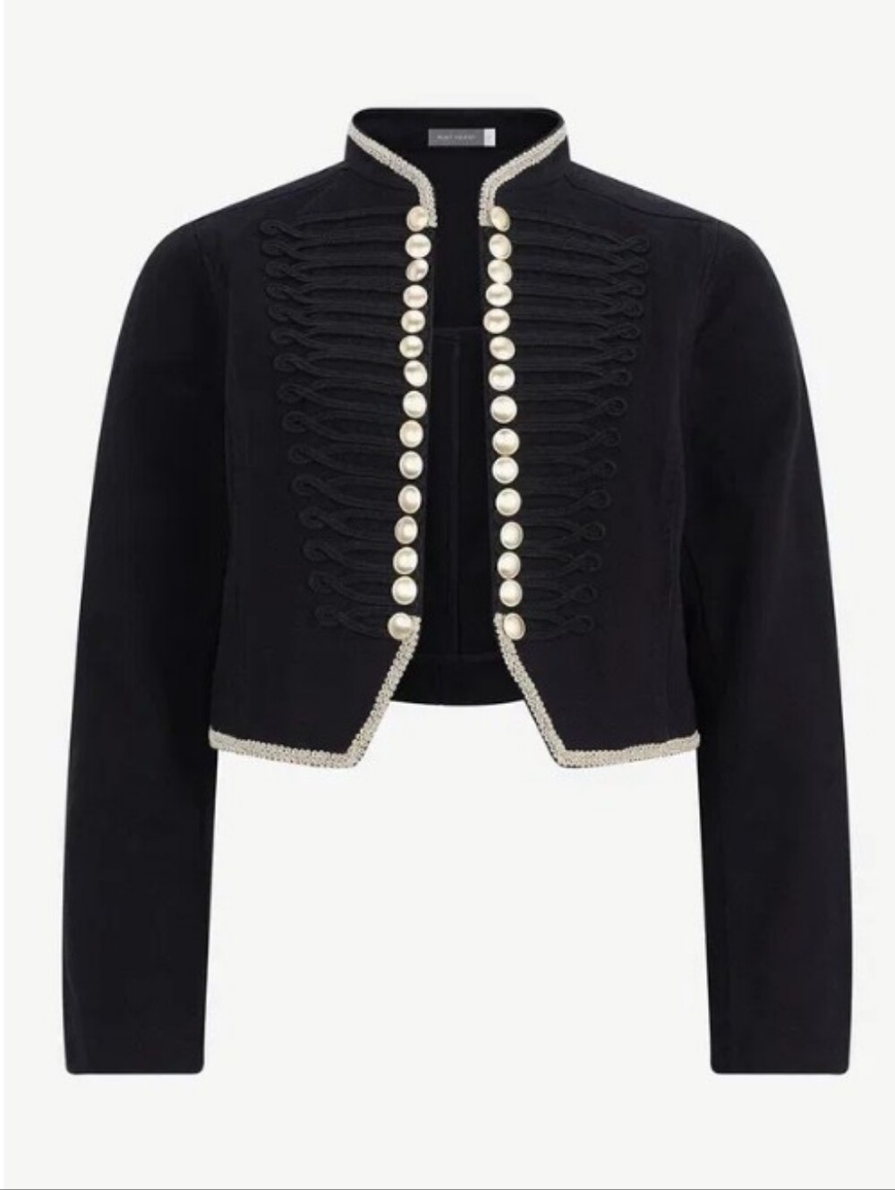 MINT VELVET Cropped Military Open Jacket In Black And Gold Size Medium